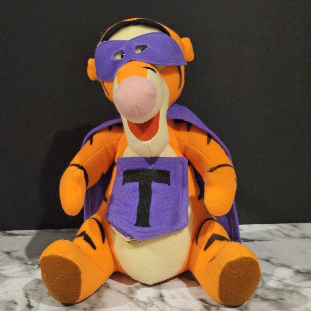 1995 Disney My Hero Tigger Plush 12" Mattel w/ Book Mask Purple Cape